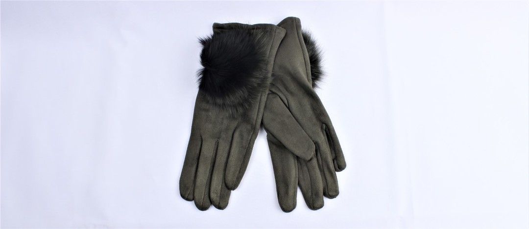 Shackelford faux suede glove with large fur pompom moss green Style; S/LK4954MGRN image 0
